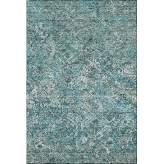 Sage Gray And Ivory Diamond Washable Area Rug With UV Protection Photo 4