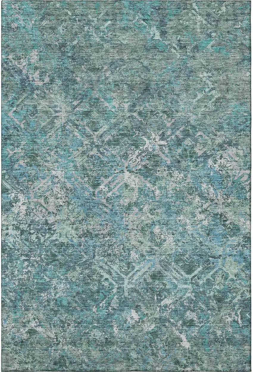 Sage Gray And Ivory Diamond Washable Area Rug With UV Protection Photo 4