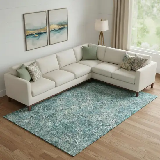 Sage Gray And Ivory Diamond Washable Area Rug With UV Protection Photo 1