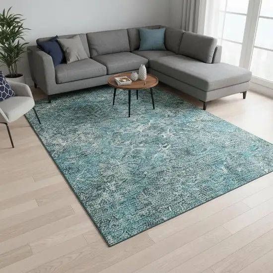 Sage Gray And Ivory Diamond Washable Area Rug With UV Protection Photo 2