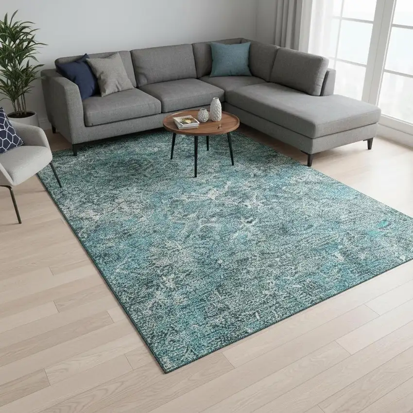 Sage Gray And Ivory Diamond Washable Area Rug With UV Protection Photo 2