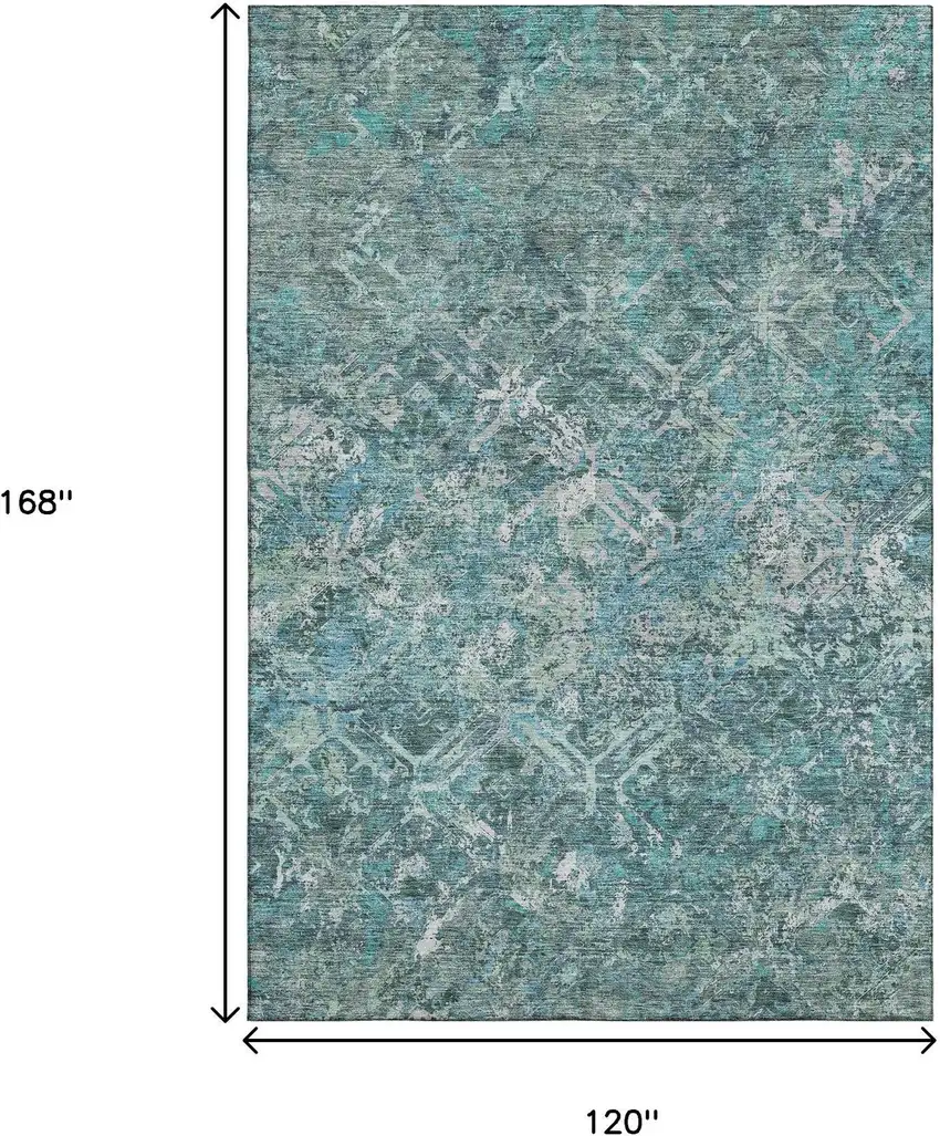 Sage Gray And Ivory Diamond Washable Area Rug With UV Protection Photo 3