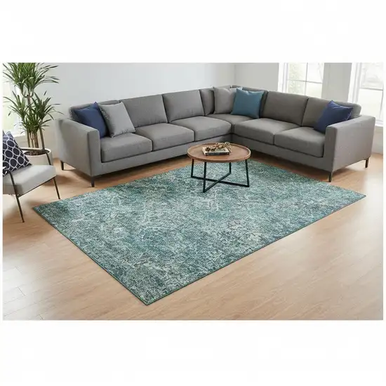 Sage Gray And Ivory Diamond Washable Area Rug With UV Protection Photo 2
