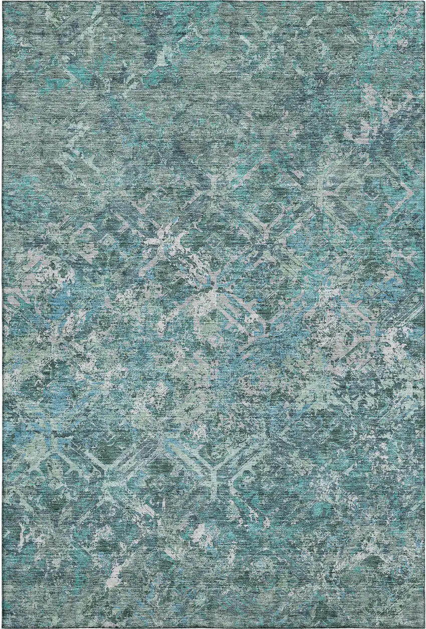 Sage Gray And Ivory Diamond Washable Area Rug With UV Protection Photo 1