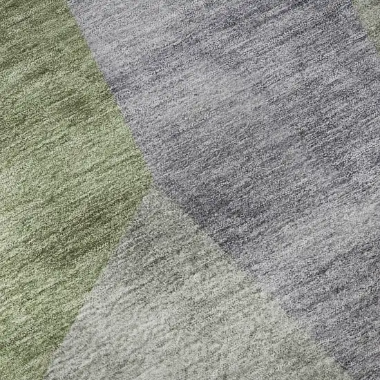Sage Gray And Ivory Geometric Washable Area Rug With UV Protection Photo 3
