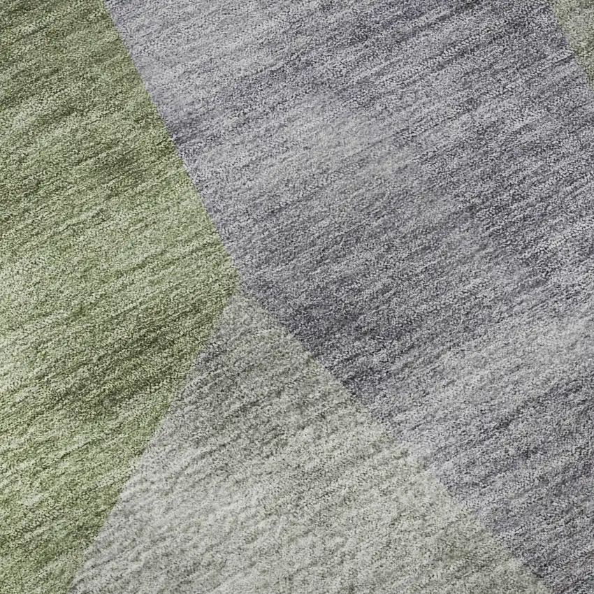 Sage Gray And Ivory Geometric Washable Area Rug With UV Protection Photo 3