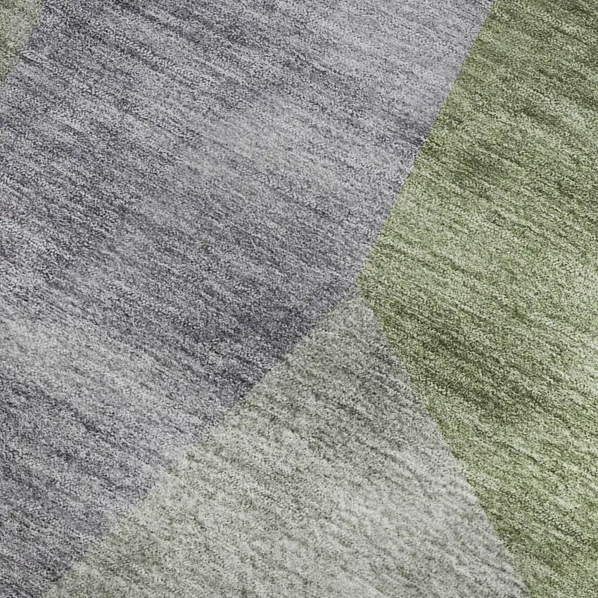 Sage Gray And Ivory Geometric Washable Area Rug With UV Protection Photo 5