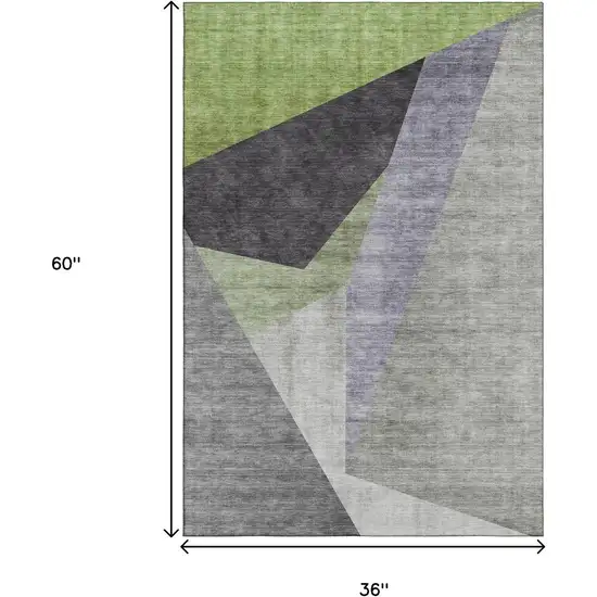 Sage Gray And Ivory Geometric Washable Area Rug With UV Protection Photo 8