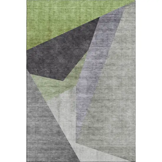 Sage Gray And Ivory Geometric Washable Area Rug With UV Protection Photo 1