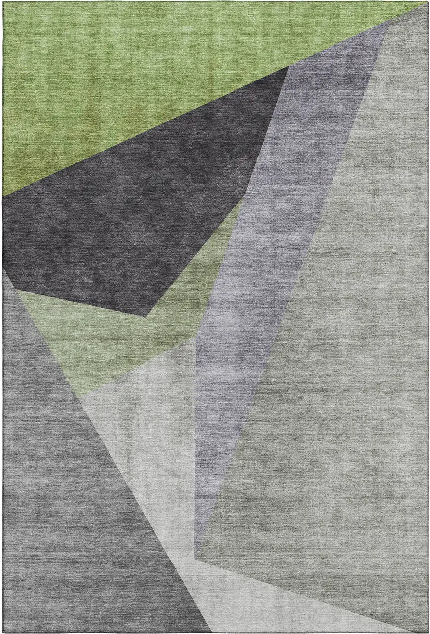 Sage Gray And Ivory Geometric Washable Area Rug With UV Protection Photo 1