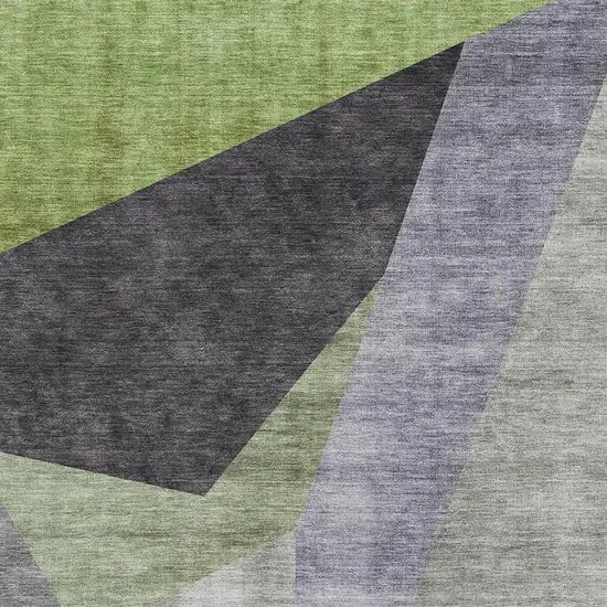 Sage Gray And Ivory Geometric Washable Area Rug With UV Protection Photo 4