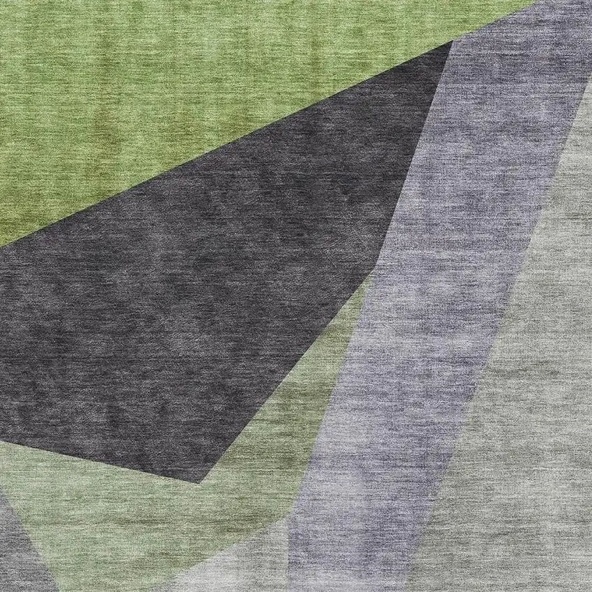 Sage Gray And Ivory Geometric Washable Area Rug With UV Protection Photo 4