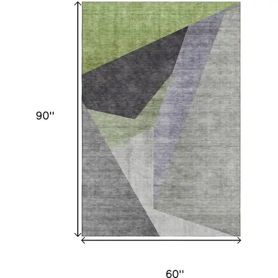 Sage Gray And Ivory Geometric Washable Area Rug With UV Protection Photo 3