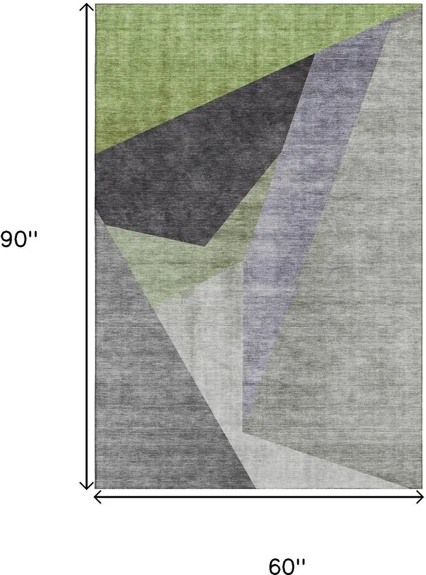 Sage Gray And Ivory Geometric Washable Area Rug With UV Protection Photo 3