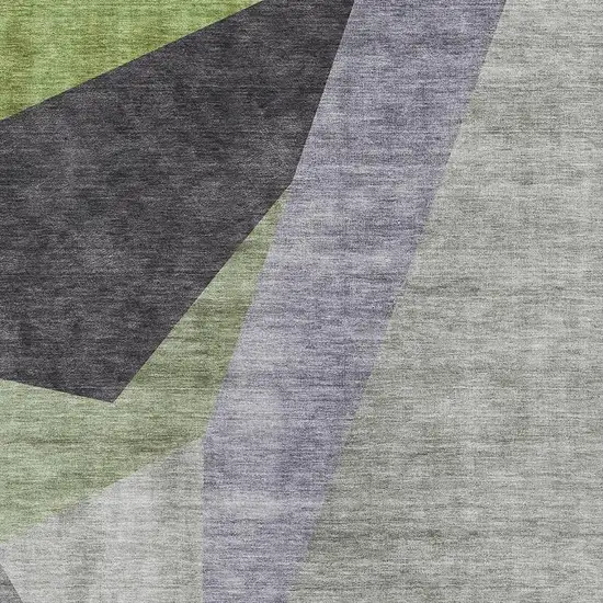 Sage Gray And Ivory Geometric Washable Area Rug With UV Protection Photo 4