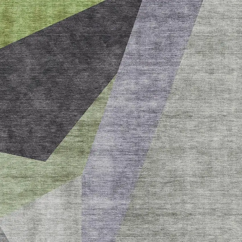 Sage Gray And Ivory Geometric Washable Area Rug With UV Protection Photo 4