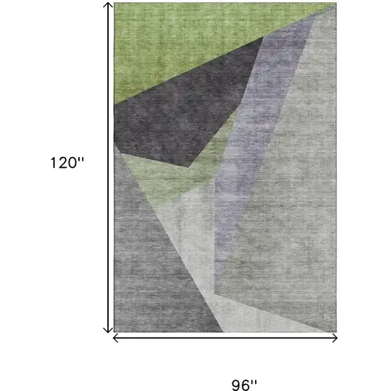 Sage Gray And Ivory Geometric Washable Area Rug With UV Protection Photo 3