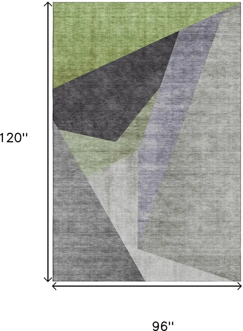 Sage Gray And Ivory Geometric Washable Area Rug With UV Protection Photo 3
