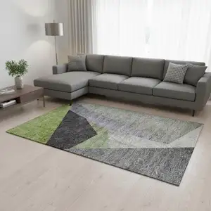 Photo of Sage Gray And Ivory Geometric Washable Area Rug With UV Protection