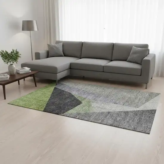 Sage Gray And Ivory Geometric Washable Area Rug With UV Protection Photo 1