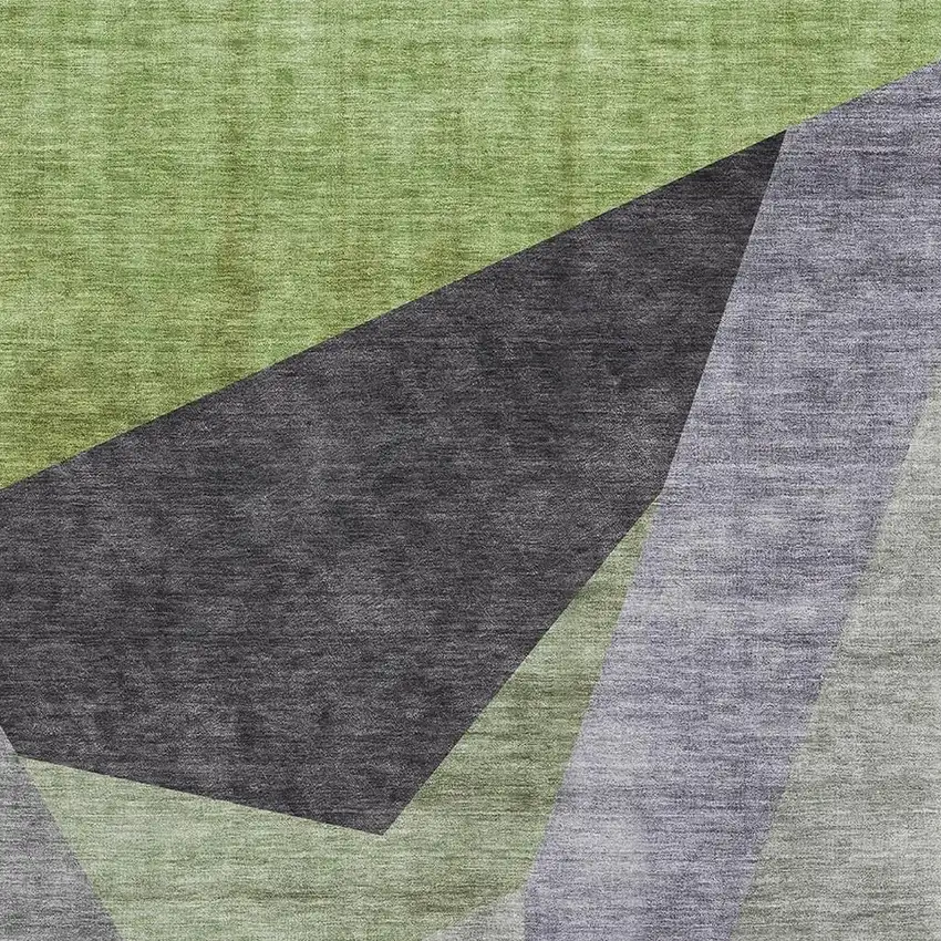 Sage Gray And Ivory Geometric Washable Area Rug With UV Protection Photo 4