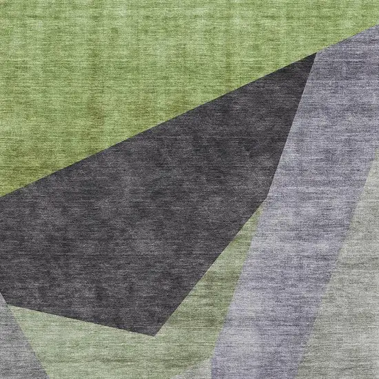 Sage Gray And Ivory Geometric Washable Area Rug With UV Protection Photo 4