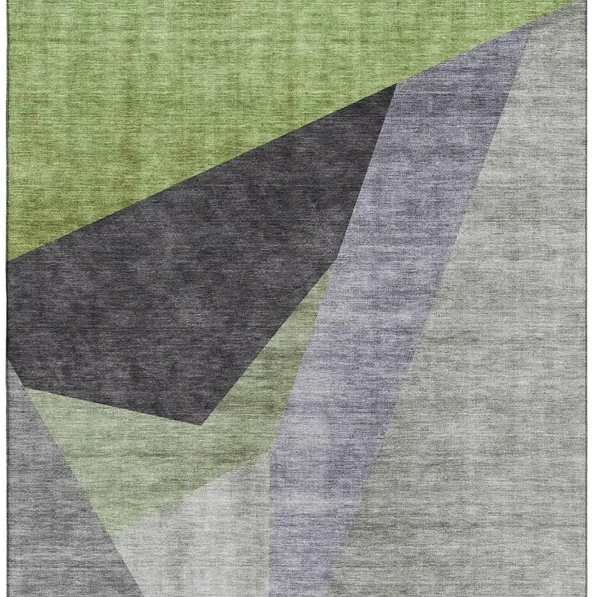 Sage Gray And Ivory Geometric Washable Area Rug With UV Protection Photo 5