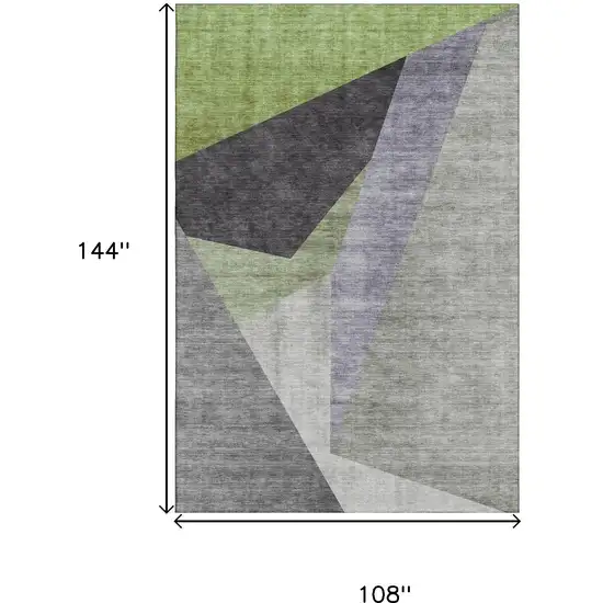 Sage Gray And Ivory Geometric Washable Area Rug With UV Protection Photo 3