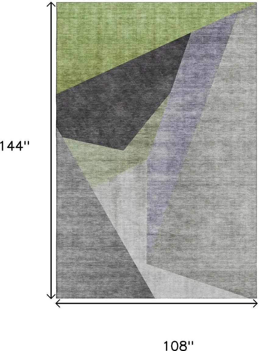 Sage Gray And Ivory Geometric Washable Area Rug With UV Protection Photo 3
