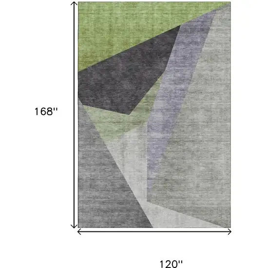Sage Gray And Ivory Geometric Washable Area Rug With UV Protection Photo 3