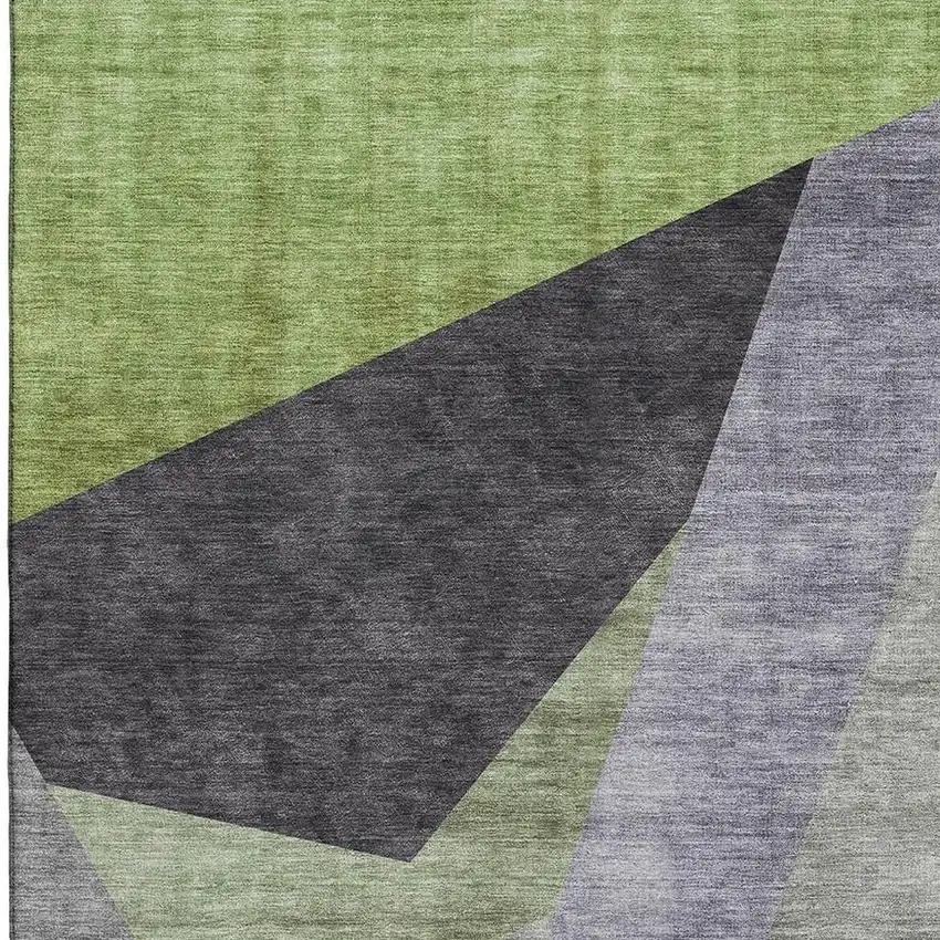Sage Gray And Ivory Geometric Washable Area Rug With UV Protection Photo 5