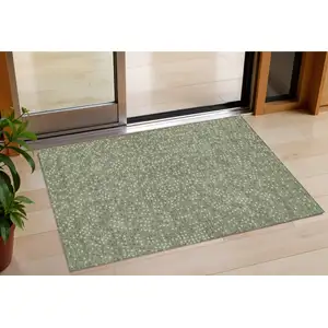 Photo of Sage Gray And Ivory Polka Dot Washable Indoor Outdoor Area Rug