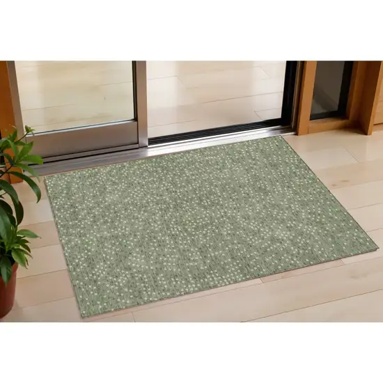 Sage Gray And Ivory Polka Dot Washable Indoor Outdoor Area Rug Photo 1