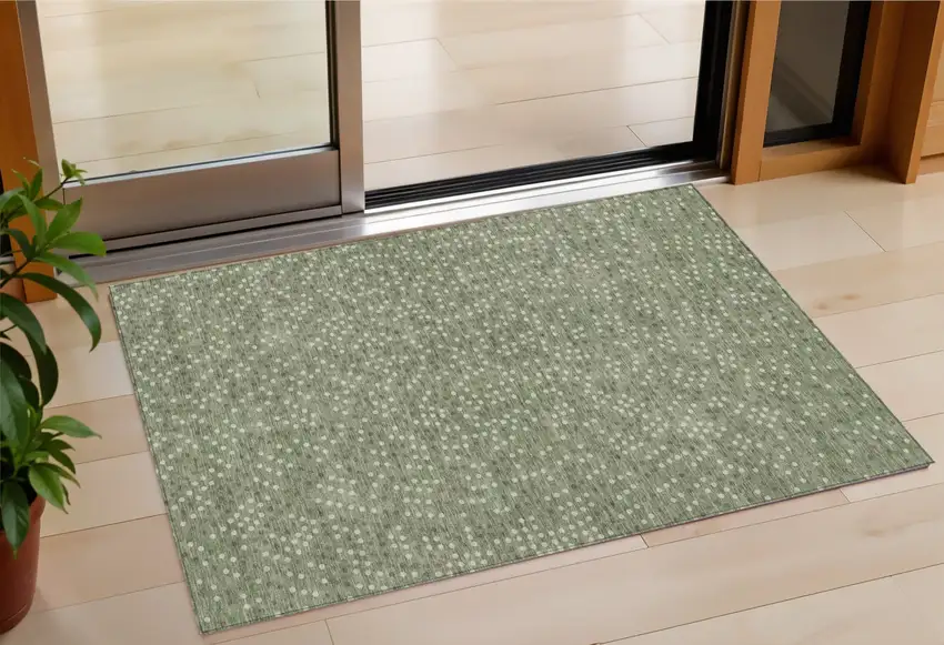 Sage Gray And Ivory Polka Dot Washable Indoor Outdoor Area Rug Photo 1