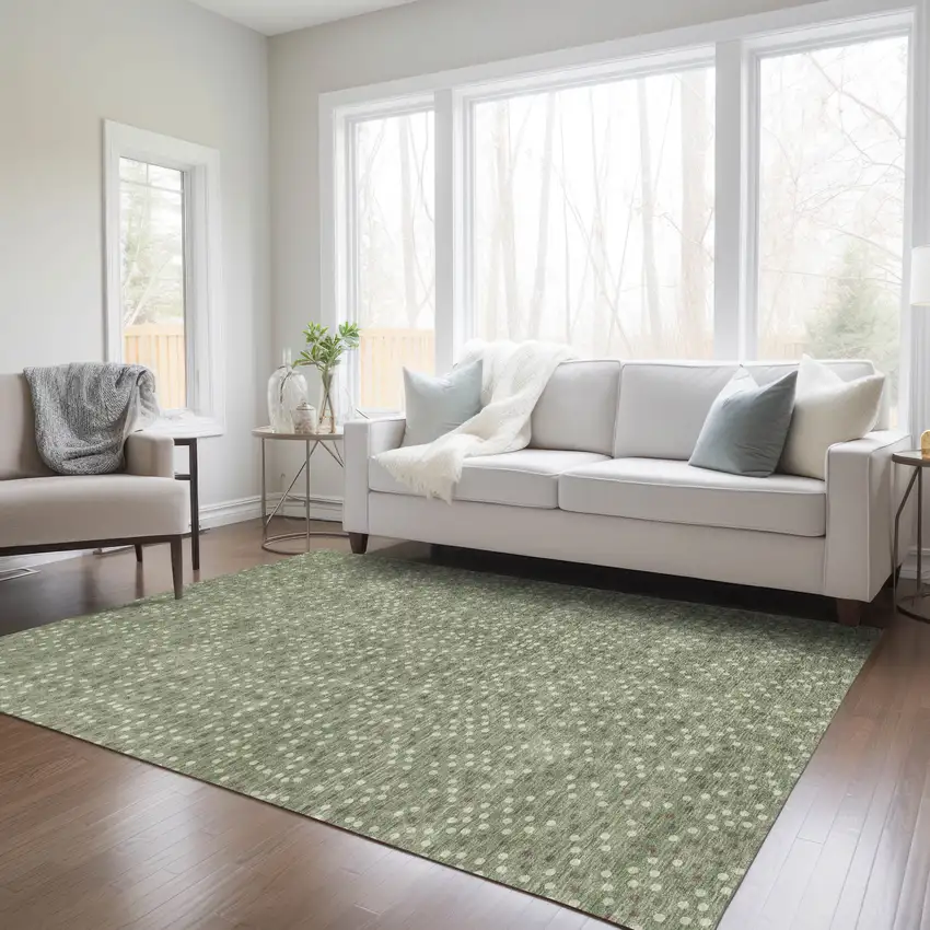 Sage Gray And Ivory Polka Dot Washable Indoor Outdoor Area Rug Photo 9