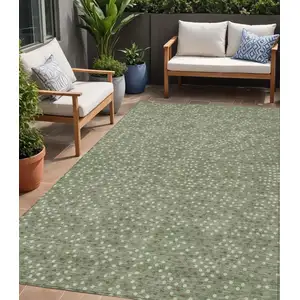 Photo of Sage Gray And Ivory Polka Dot Washable Indoor Outdoor Area Rug