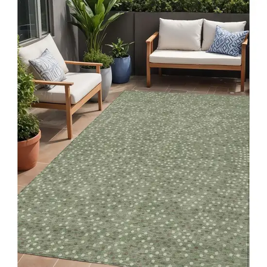 Sage Gray And Ivory Polka Dot Washable Indoor Outdoor Area Rug Photo 1
