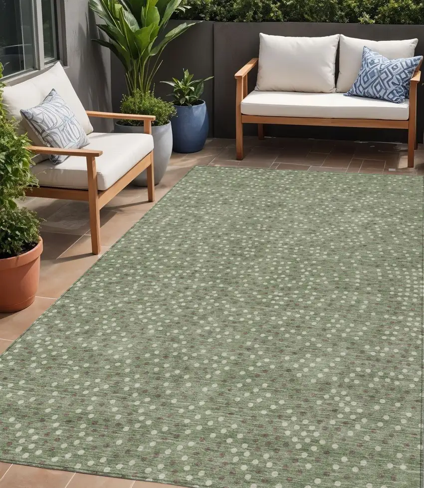 Sage Gray And Ivory Polka Dot Washable Indoor Outdoor Area Rug Photo 1