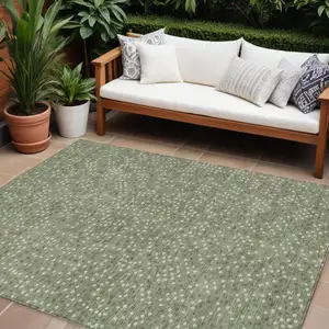 Photo of Sage Gray And Ivory Polka Dot Washable Indoor Outdoor Area Rug