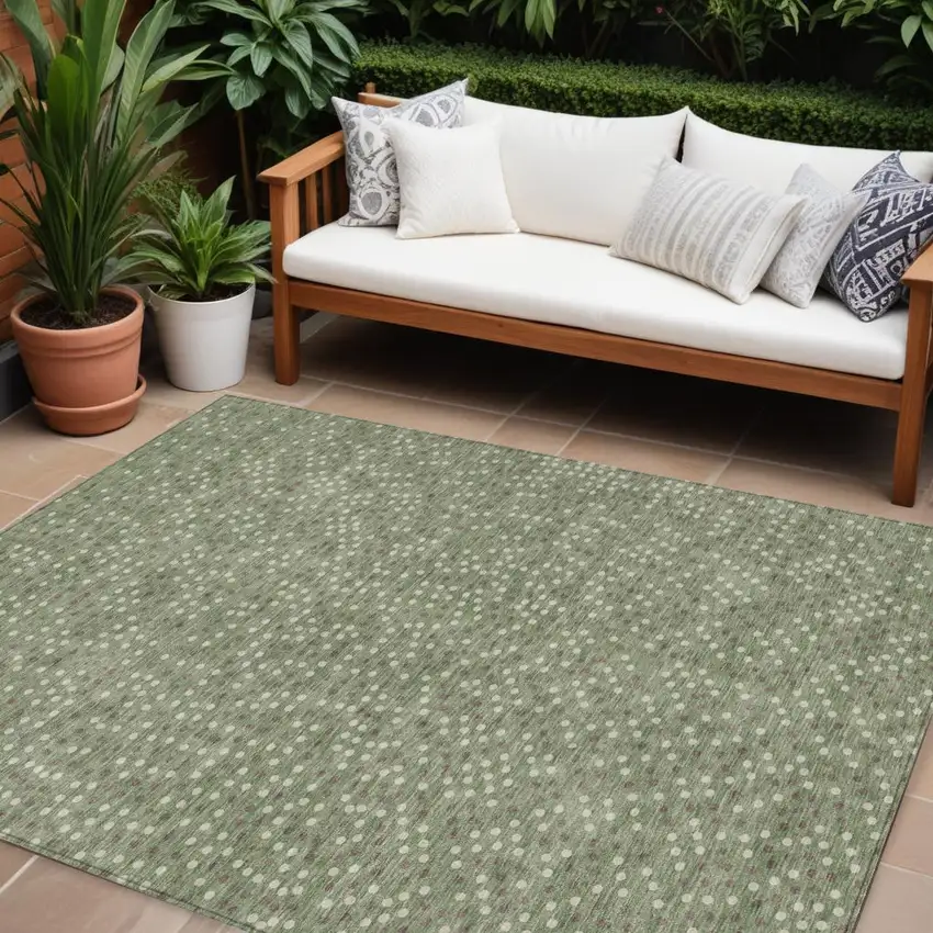 Sage Gray And Ivory Polka Dot Washable Indoor Outdoor Area Rug Photo 1