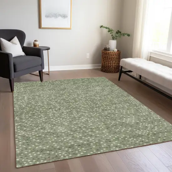 Sage Gray And Ivory Polka Dot Washable Indoor Outdoor Area Rug Photo 9
