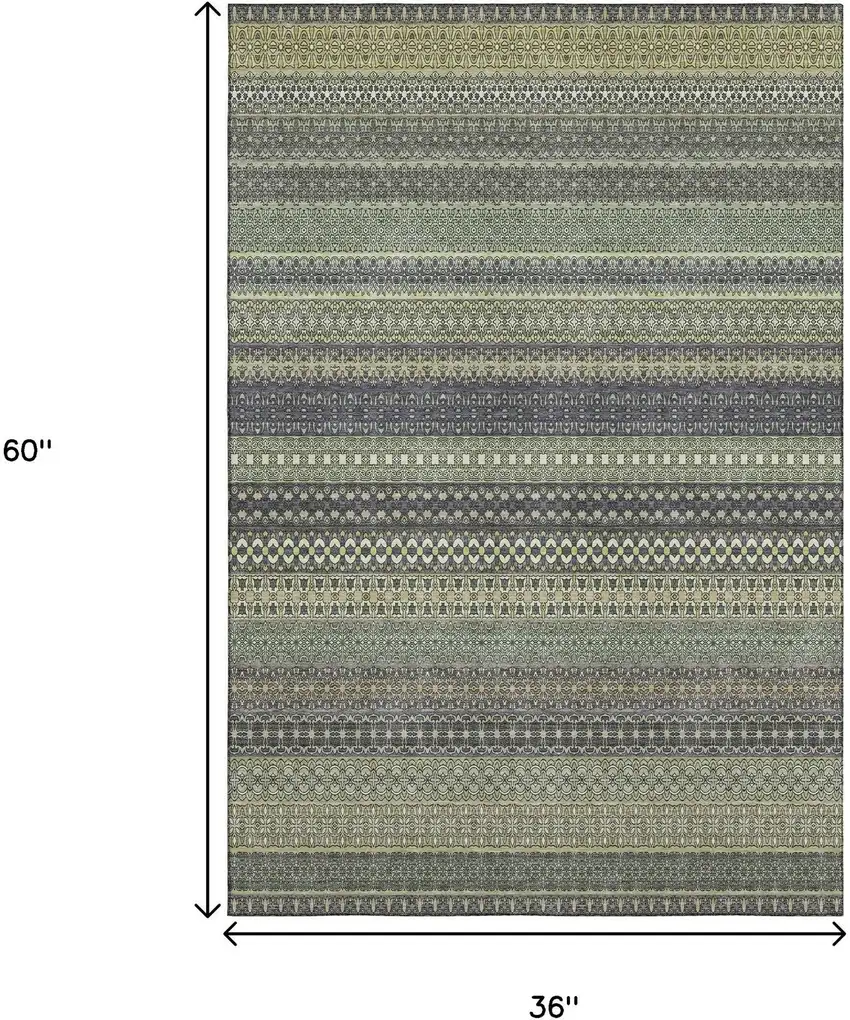 Sage Gray And Ivory Striped Washable Area Rug With UV Protection Photo 7