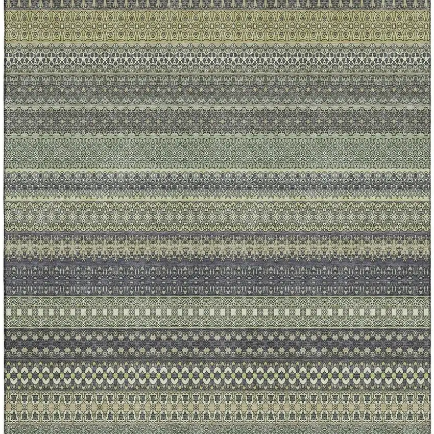 Sage Gray And Ivory Striped Washable Area Rug With UV Protection Photo 4