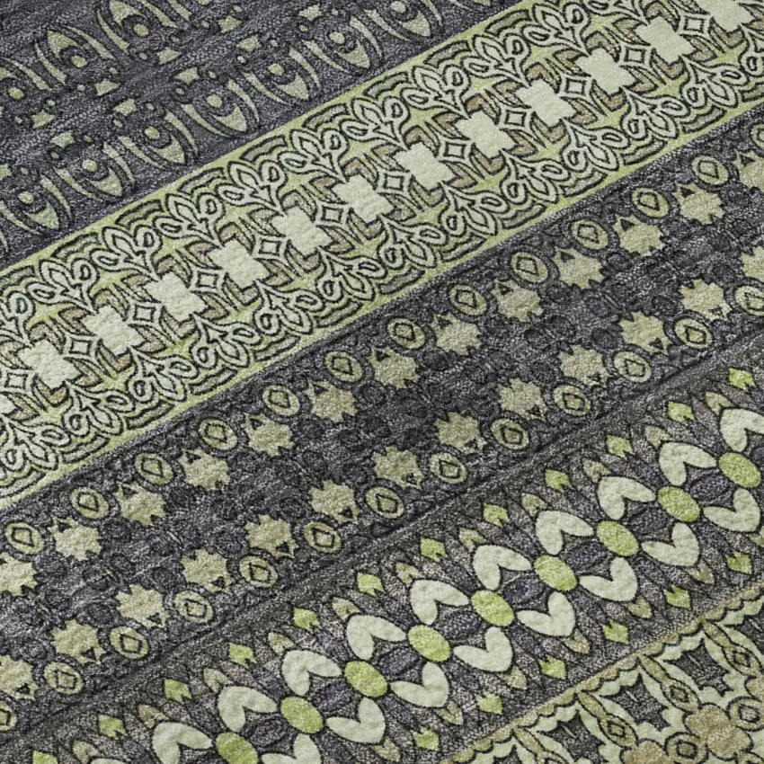 Sage Gray And Ivory Striped Washable Area Rug With UV Protection Photo 8