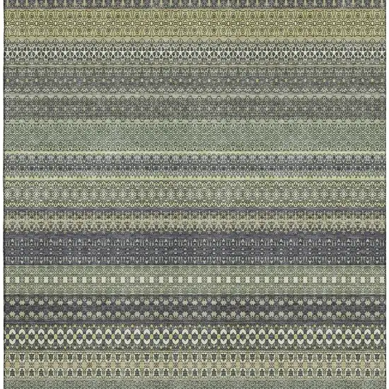 Sage Gray And Ivory Striped Washable Area Rug With UV Protection Photo 4