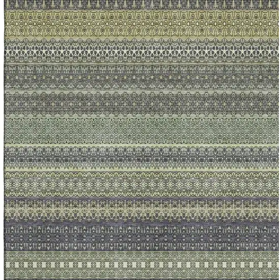 Sage Gray And Ivory Striped Washable Area Rug With UV Protection Photo 3