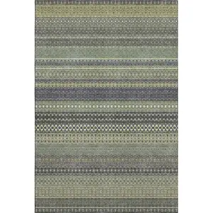 Photo of Sage Gray And Ivory Striped Washable Area Rug With UV Protection