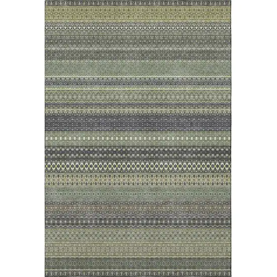 Sage Gray And Ivory Striped Washable Area Rug With UV Protection Photo 4