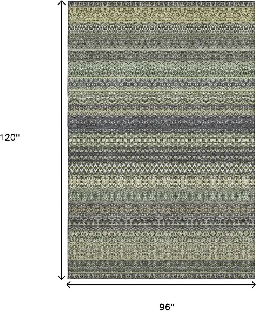 Sage Gray And Ivory Striped Washable Area Rug With UV Protection Photo 3