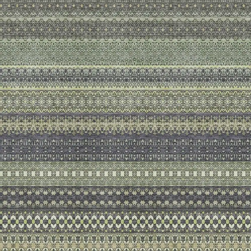 Sage Gray And Ivory Striped Washable Area Rug With UV Protection Photo 3